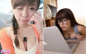 32E正妹~Zizi Shen~高鐵上低胸將唇蜜夾在雙峰中間 旁邊乘客都不